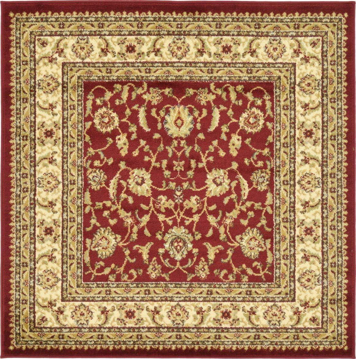 Elegant Red Floral 4' Square Synthetic Indoor Rug