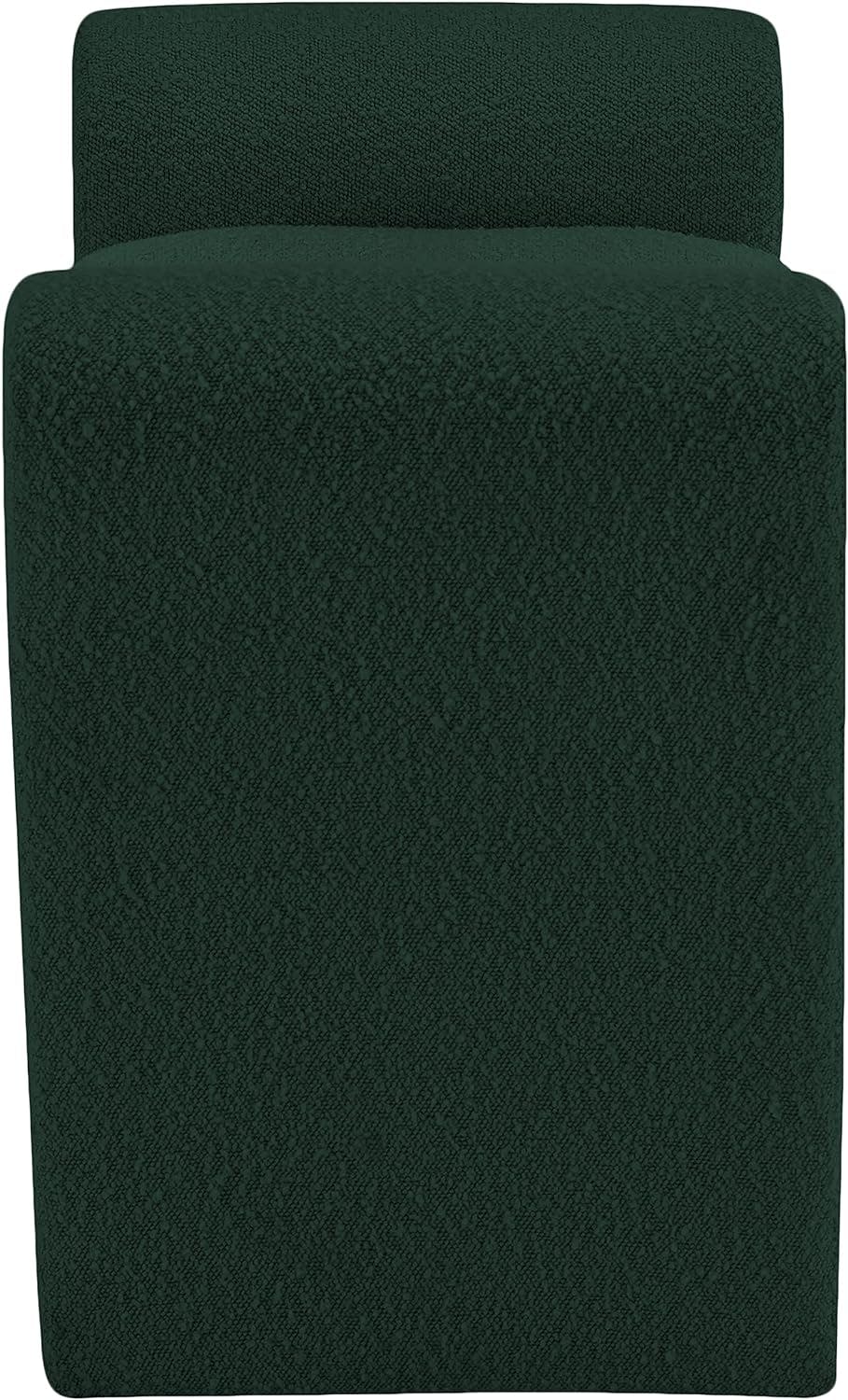 Contemporary Green Boucle Upholstered Bench with Curved Arms