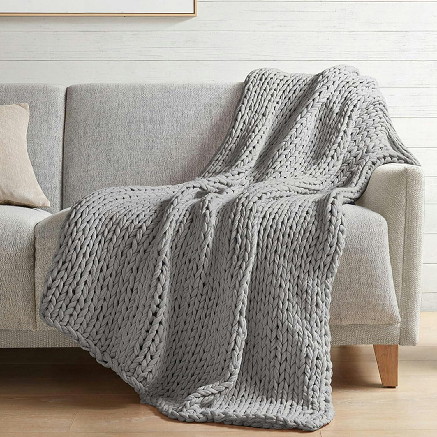 Blush Chunky Cable Hand-Knit 50"x60" Throw Blanket