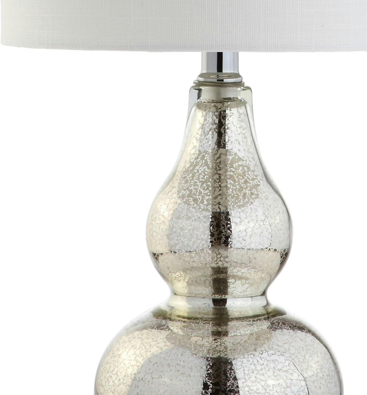Anya 20.5" Mercury Silver Hand-Blown Glass Table Lamp with White Linen Shade