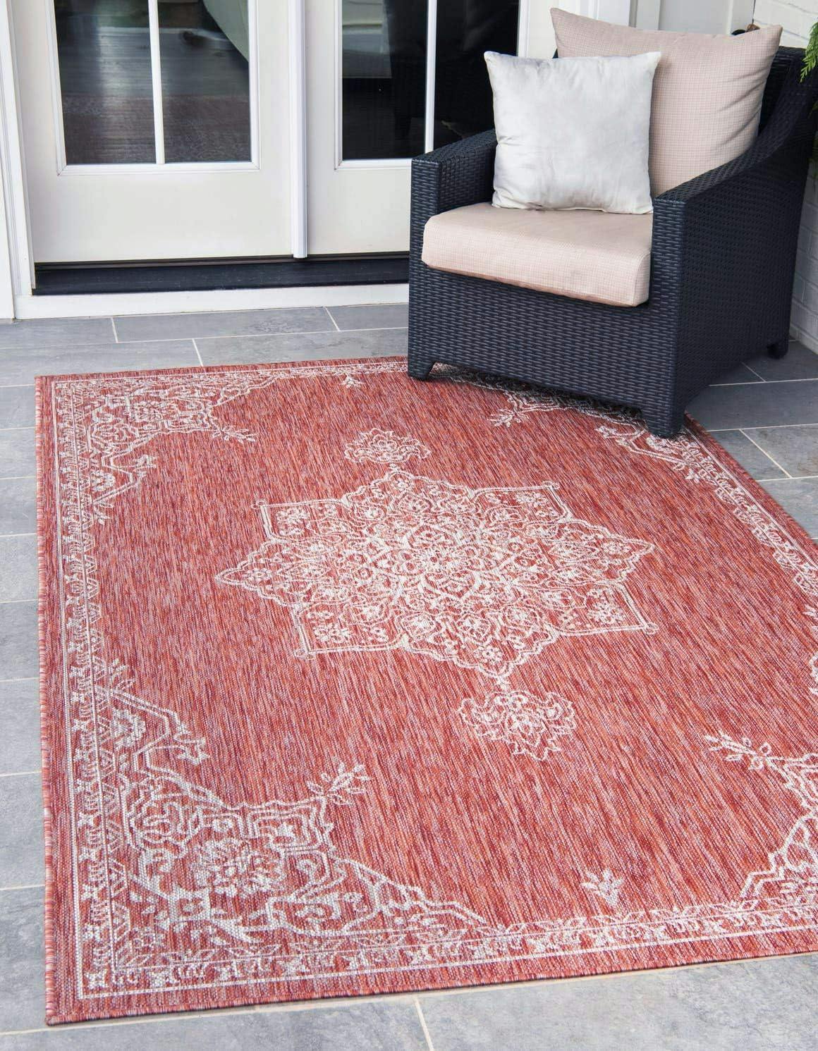 Rustic Rust Red 9' x 12' Synthetic Outdoor Area Rug