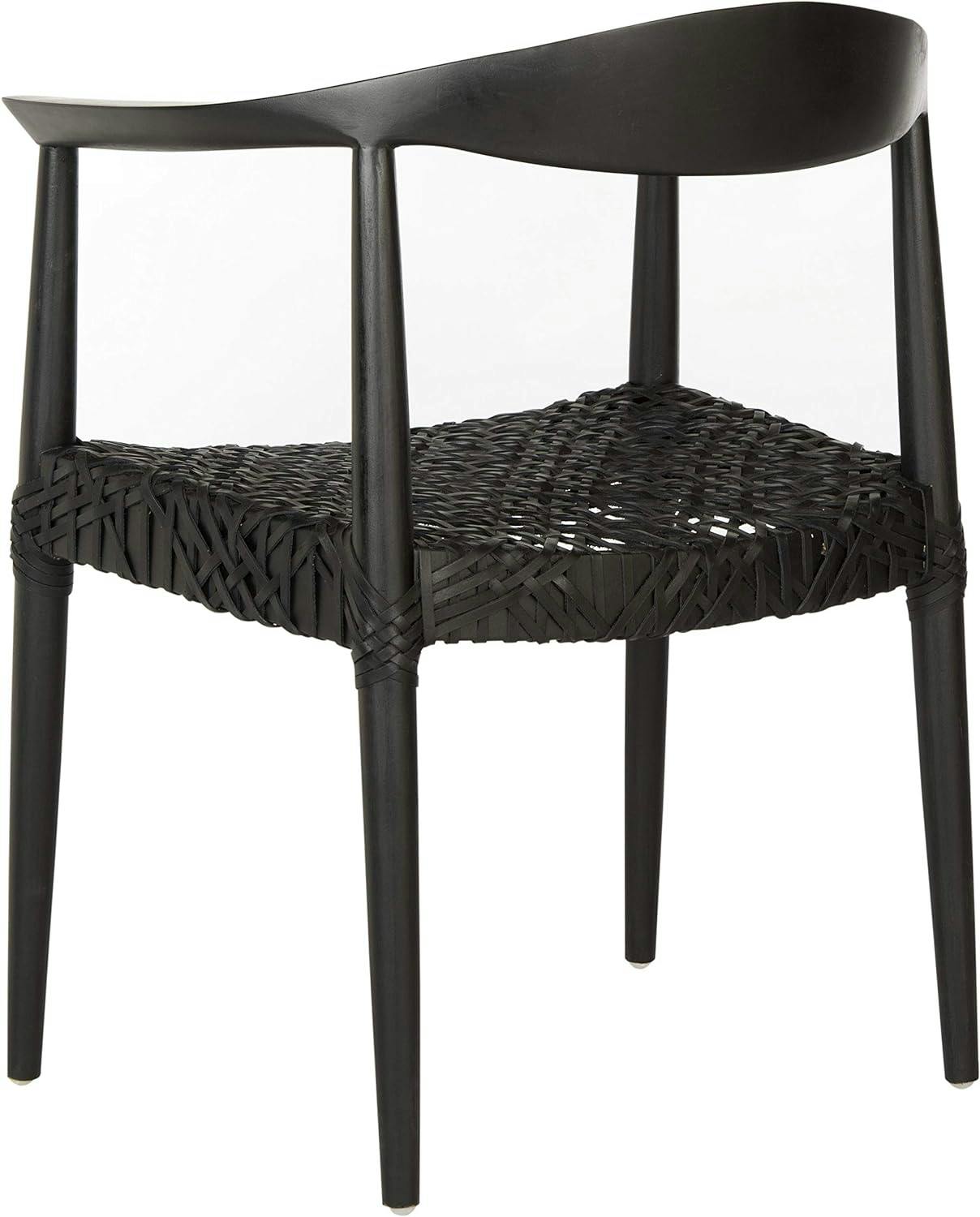 Mid-Century Modern Black Leather Teak Wood Accent Chair