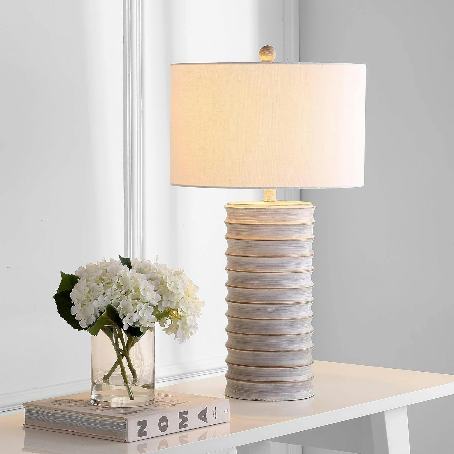Classical Elegance White Wash Resin Table Lamp Set