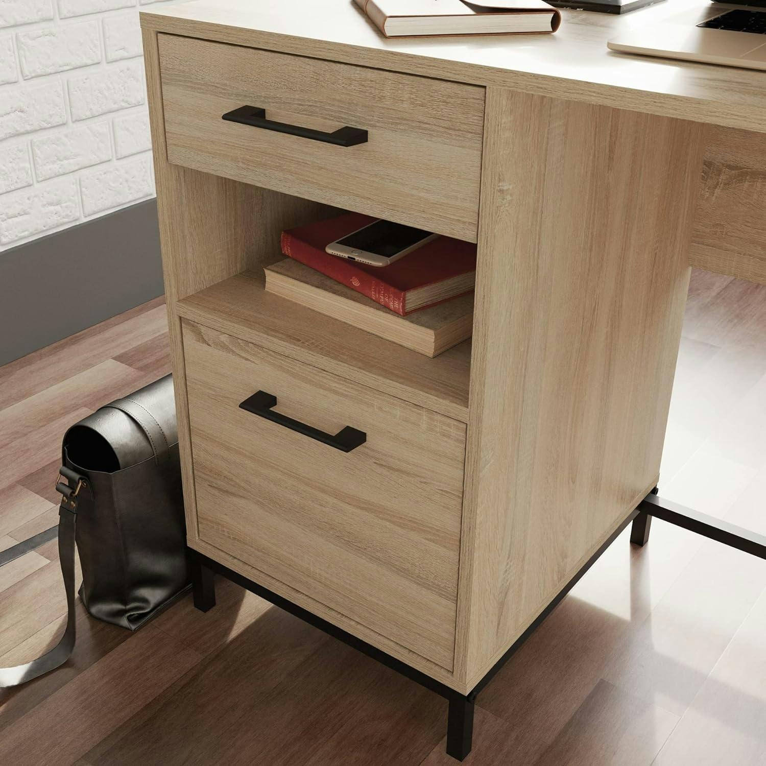 Charter Oak Finish Minimalist Home Office Desk with Drawers