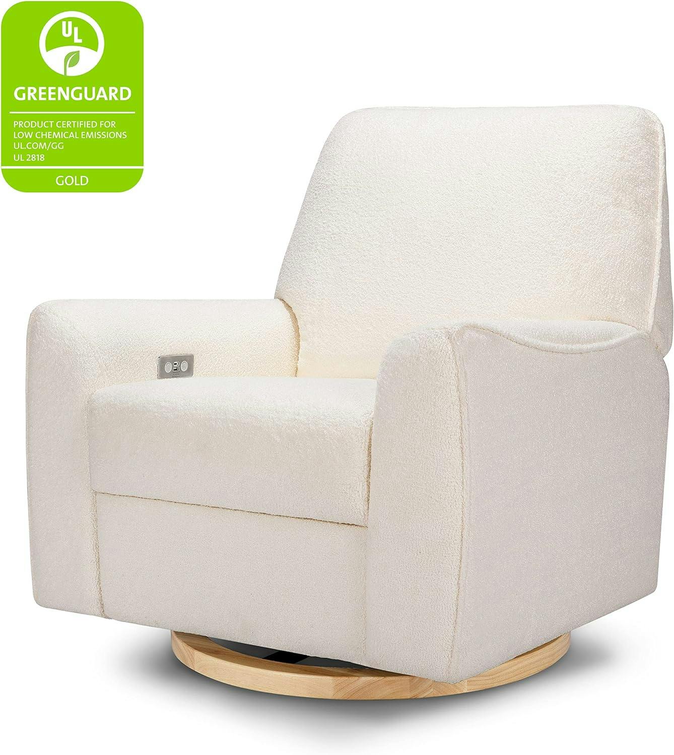 Chantilly Sherpa Oversized Swivel Recliner with Light Wood Base
