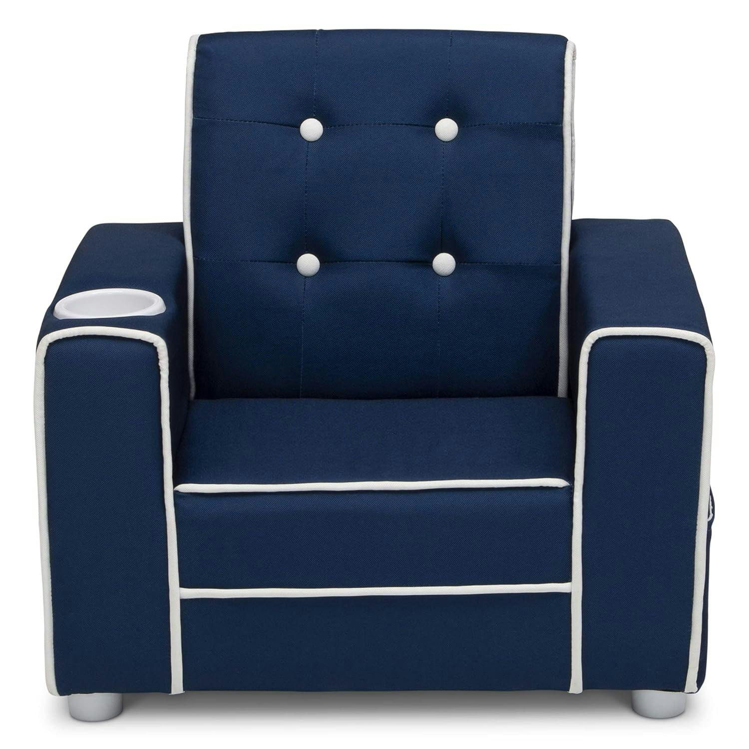 Navy Spot 22'' Velvet Upholstered Kids Chair with Cup Holder