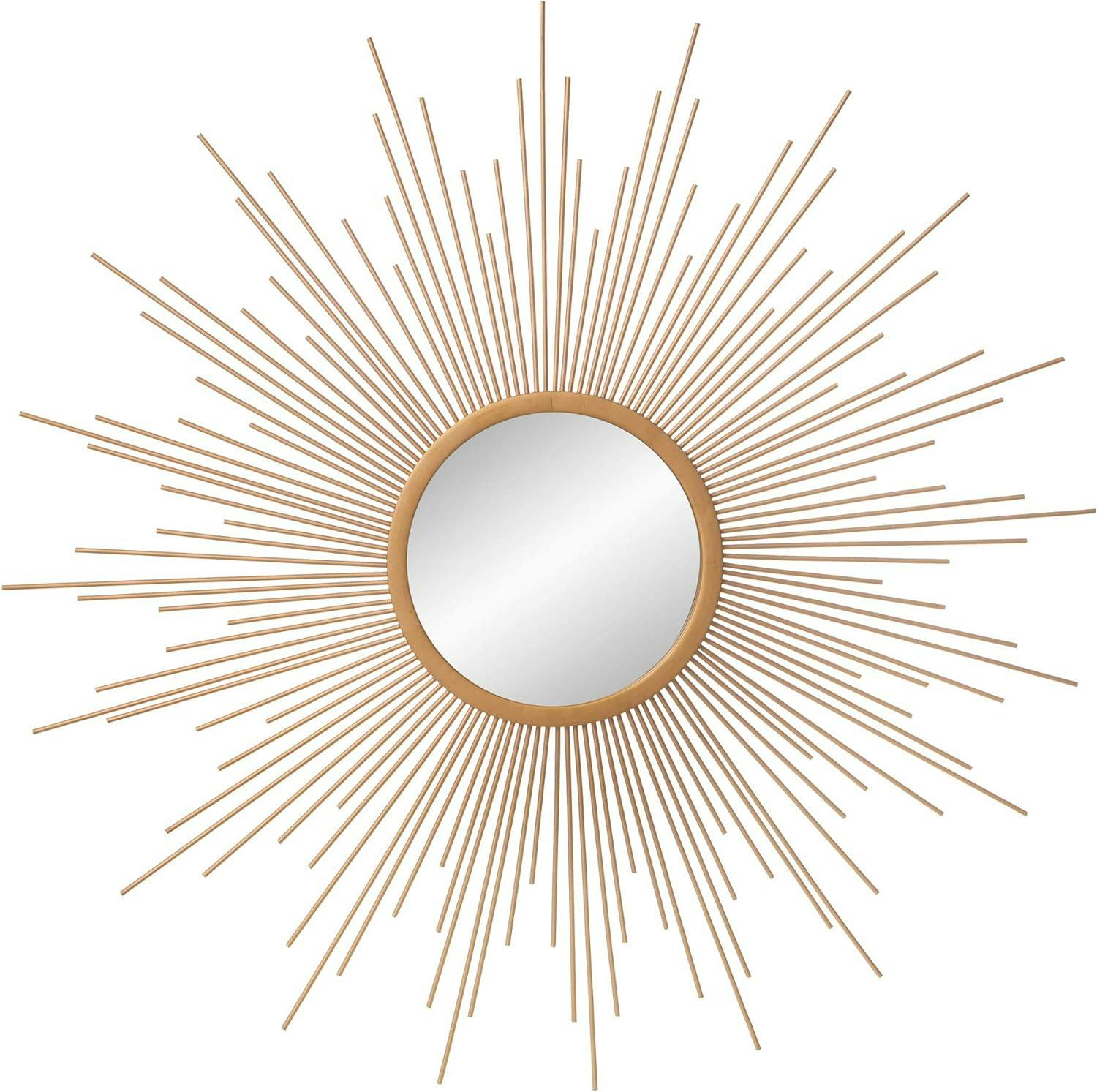 30" Round Gold & Wood Sunburst Wall Accent Mirror