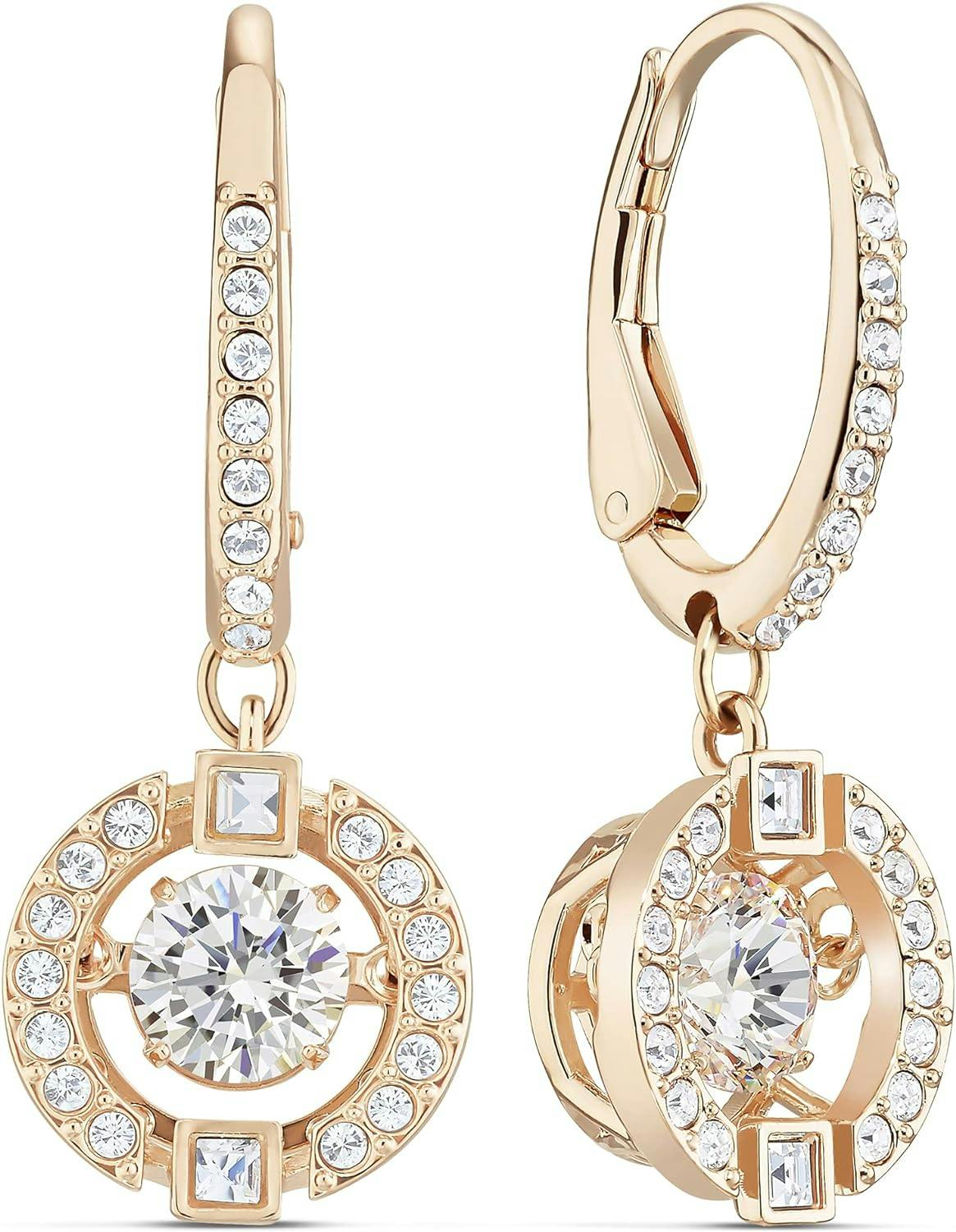 Elegant Rose Gold Plated Swarovski Crystal Drop Earrings
