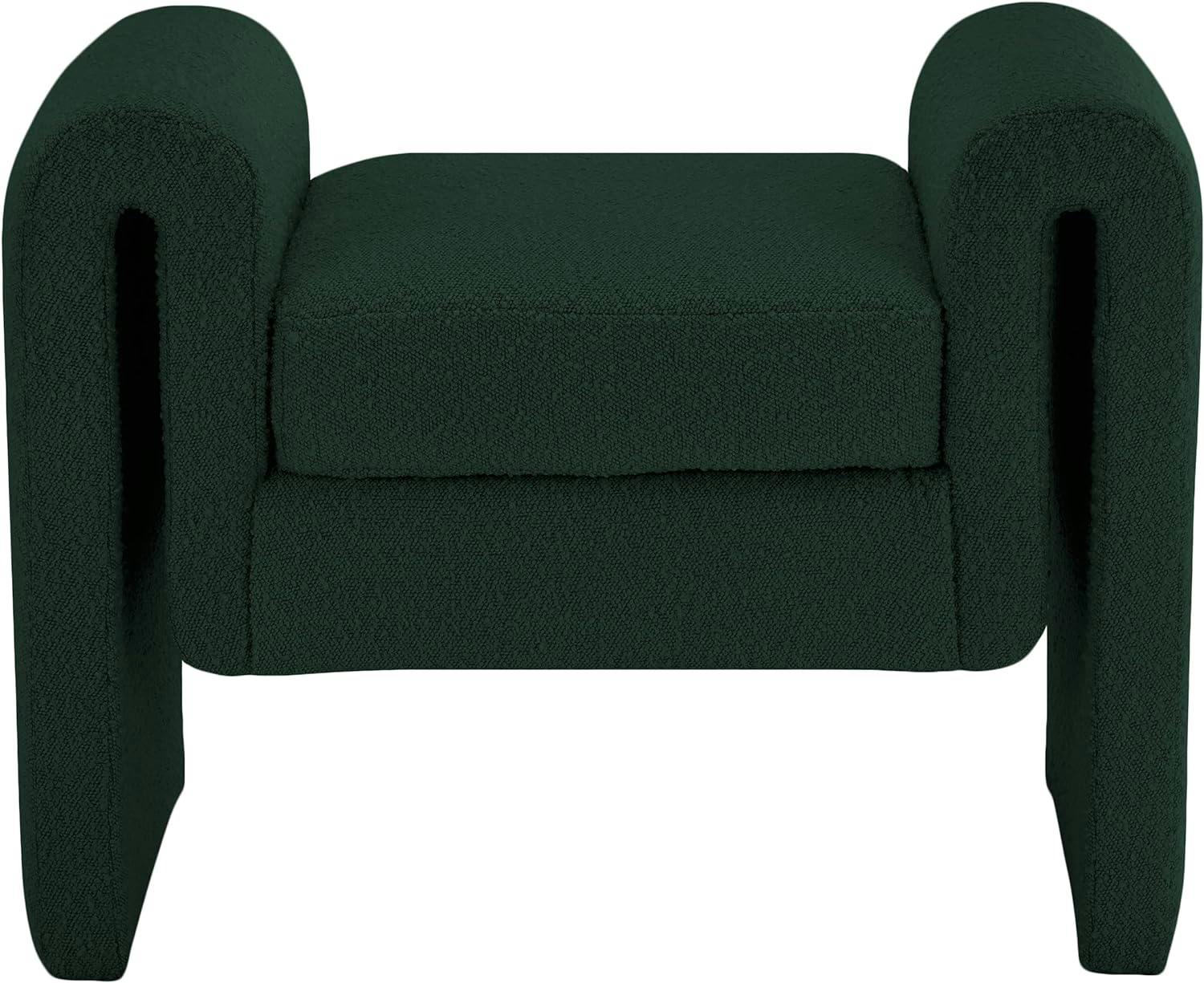 Contemporary Green Boucle Upholstered Bench with Curved Arms