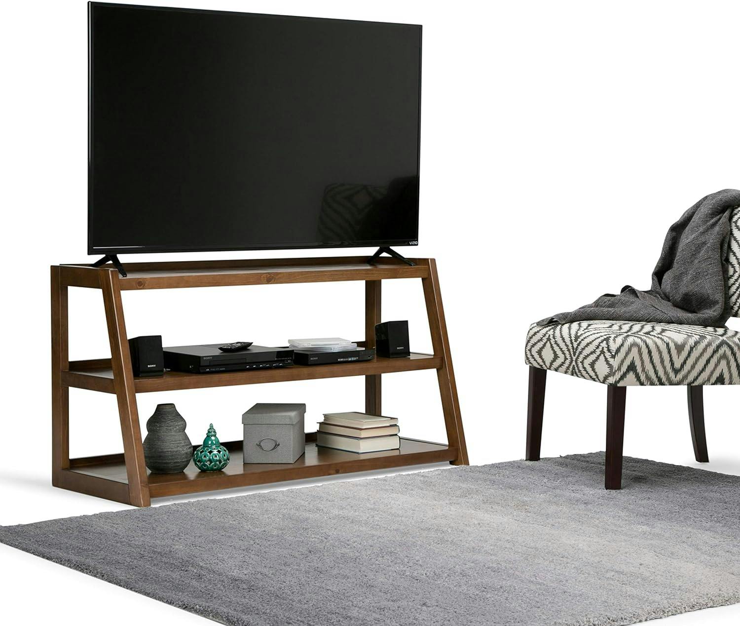 Rustic Medium Saddle Brown Solid Pine TV Stand for 55" TVs