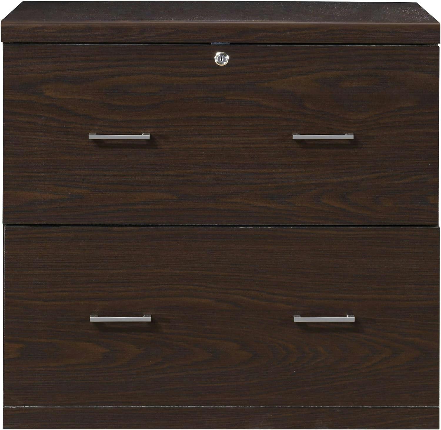 Espresso Finish Wood Lateral 2-Drawer Legal/Letter File Cabinet with Lock