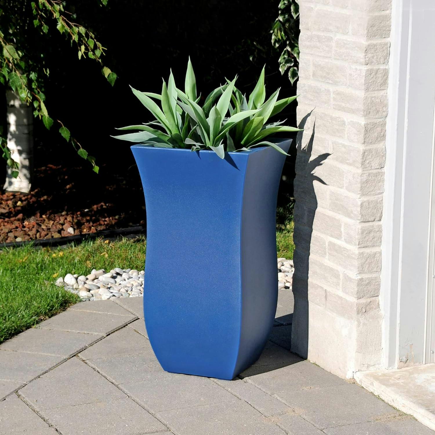 Valencia Neptune Blue Tulip-Shaped Tall Polyethylene Planter