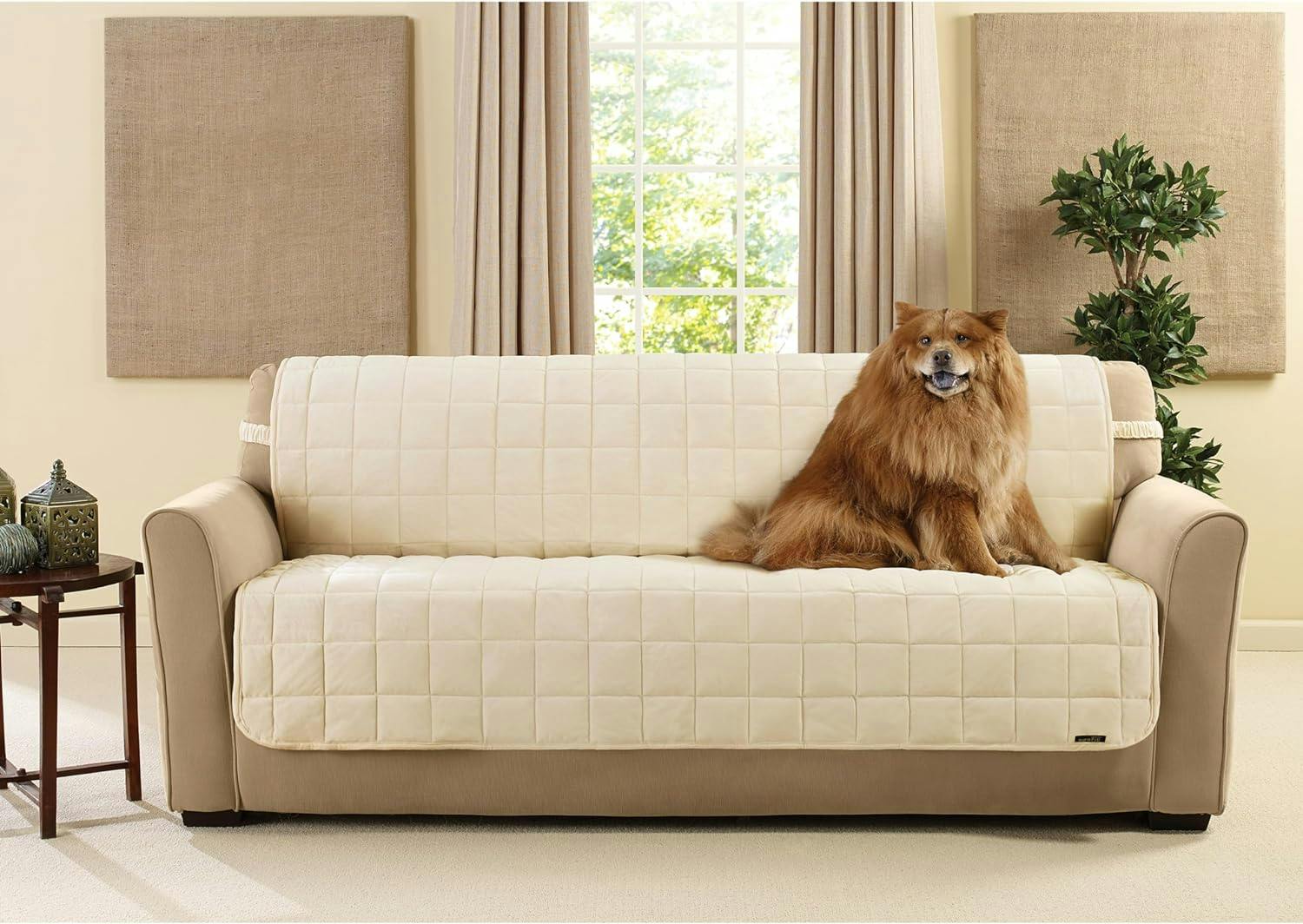 Luxurious Velvet Quilted Pet-Friendly Armless Sofa Cover in Ivory