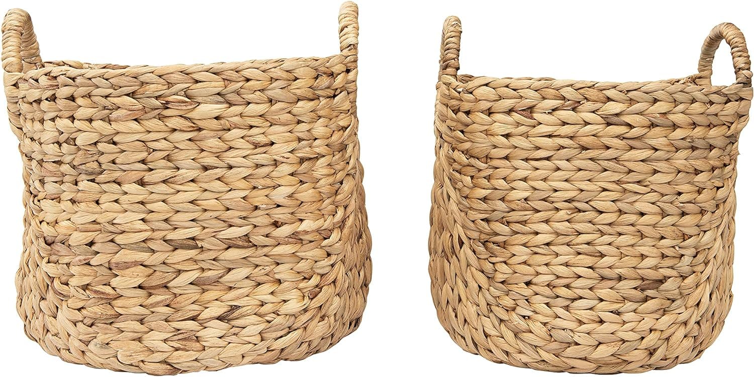 Handwoven Natural Seagrass Round Storage Baskets with Handles (Set of 2)