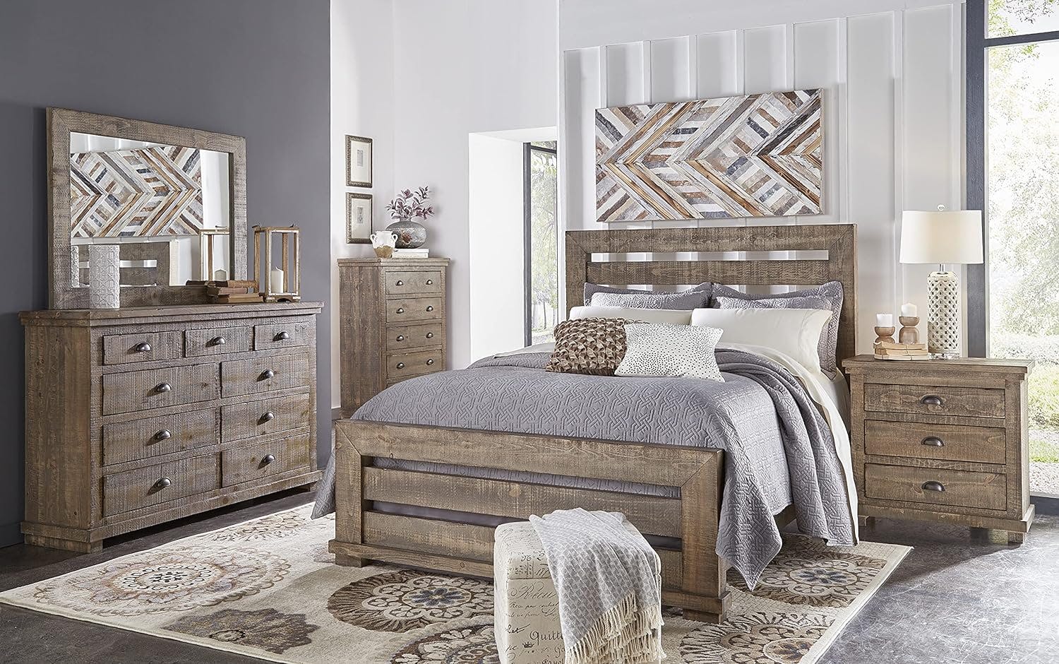 Willow Weathered Pine 9-Drawer Farmhouse Dresser in Gray