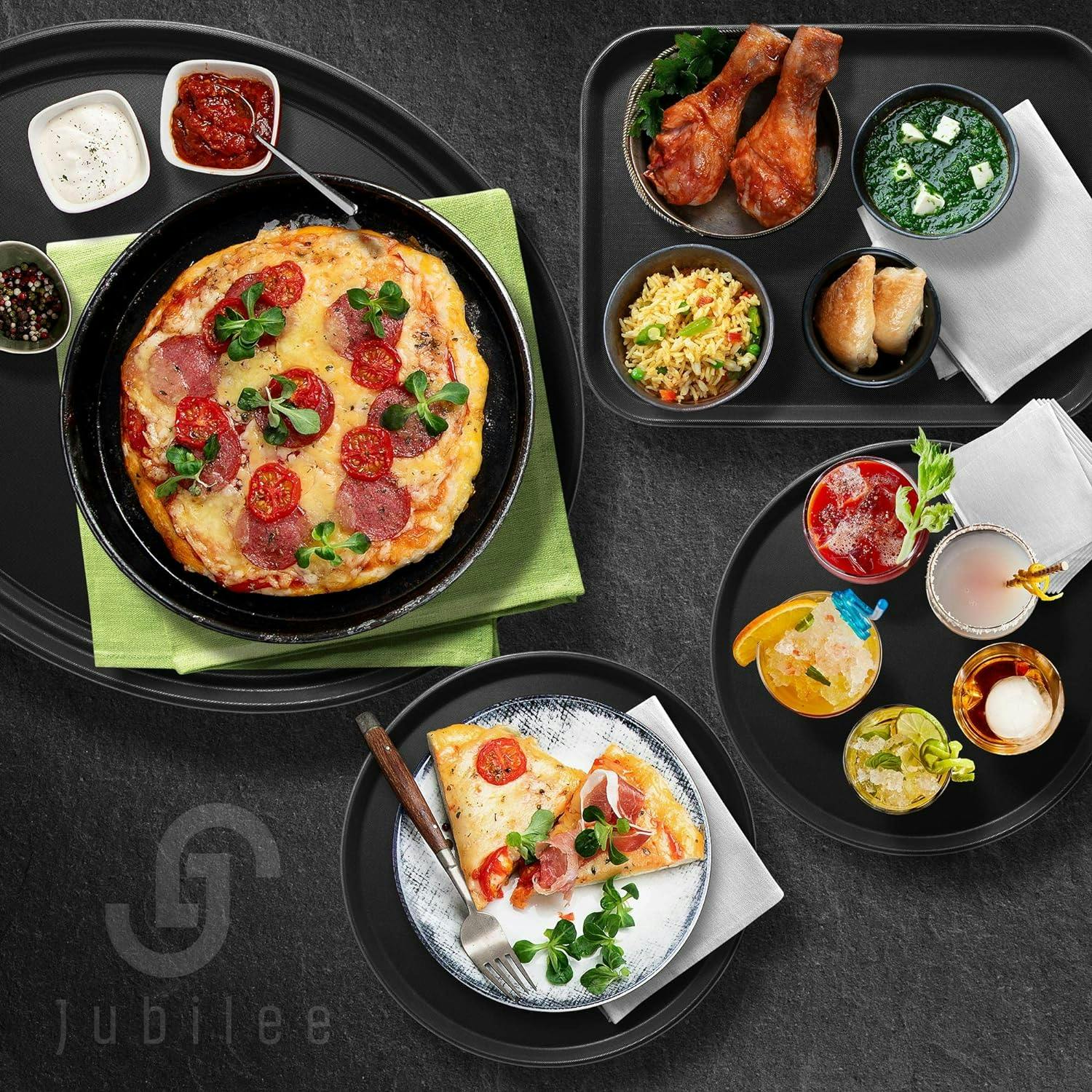 Set of 4 Jubilee 18" Round Black Non-Skid Serving Trays