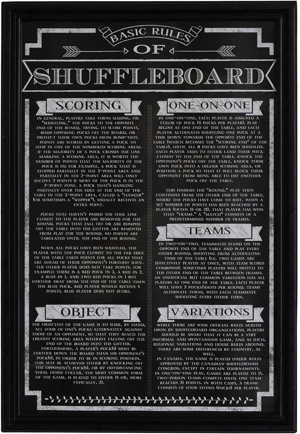 Elegant Black Framed Shuffleboard Rules Wooden Wall Art