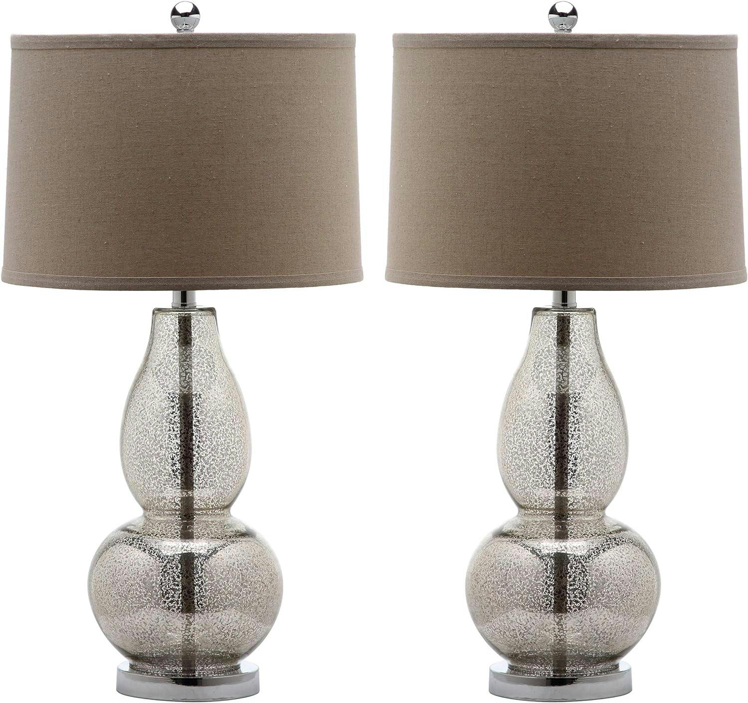 Antique Silver Wheat Double Gourd Table Lamp Set, 28.5"