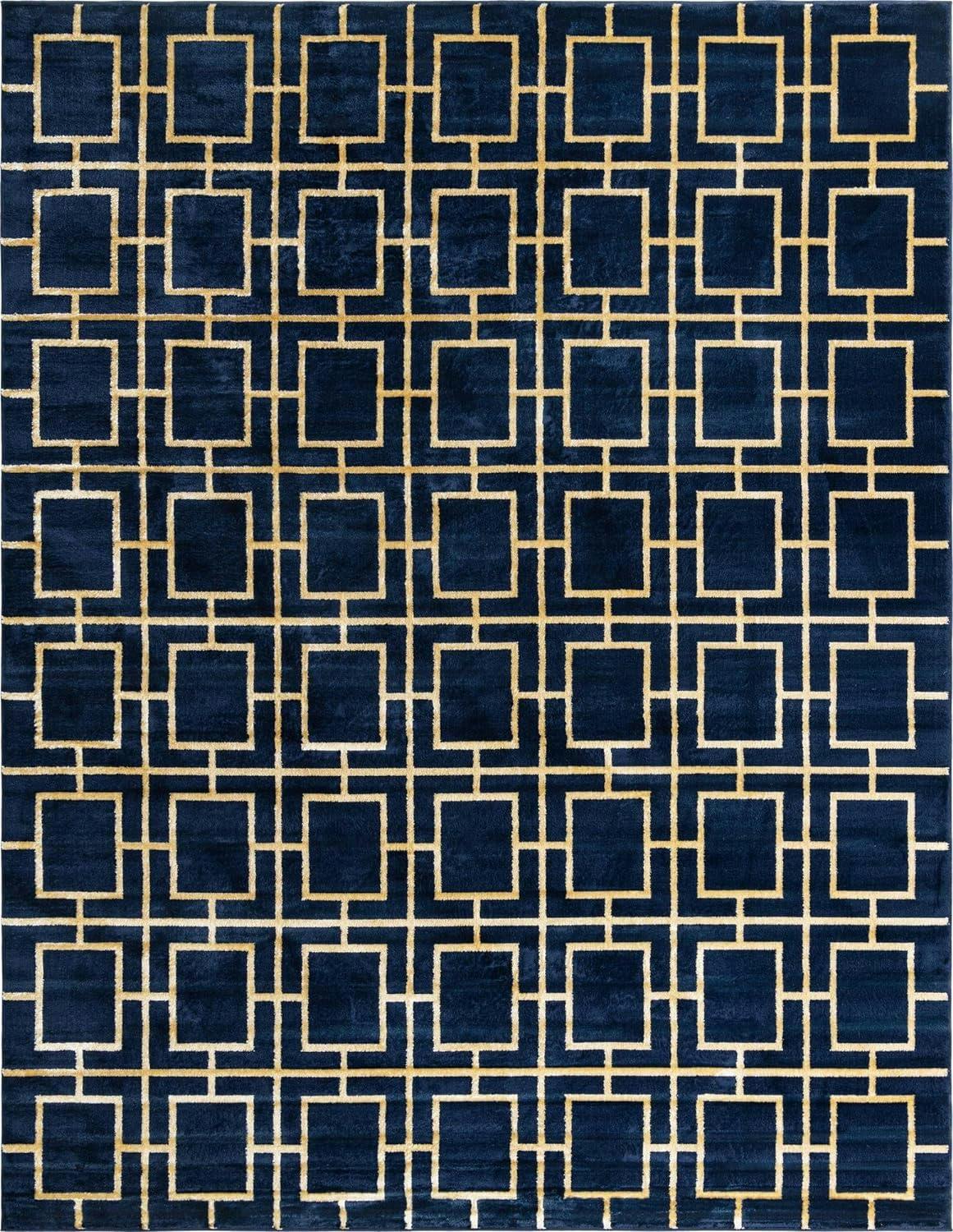 Regency Glam 8' x 10' Navy Blue & Gold Geometric Area Rug