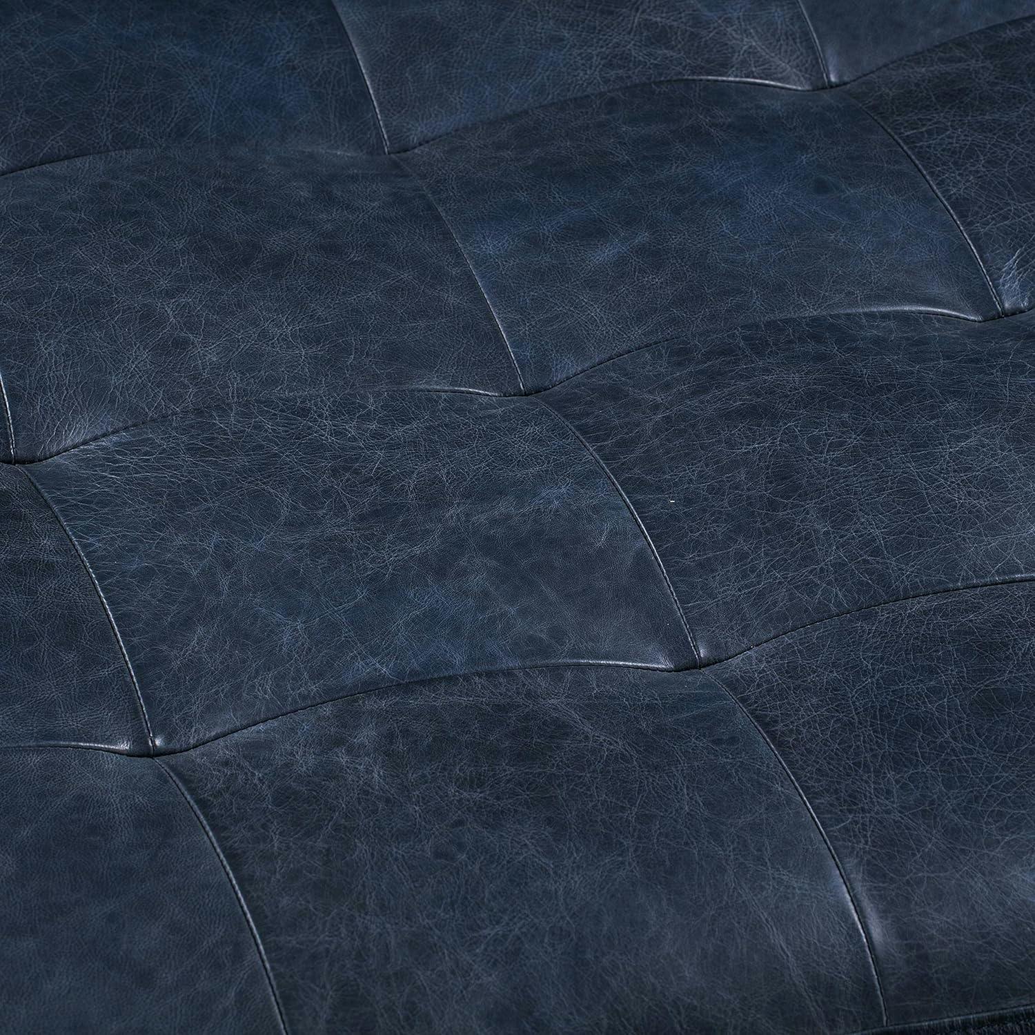 Athan Midnight Blue Full-Grain Italian Leather 55" Bench