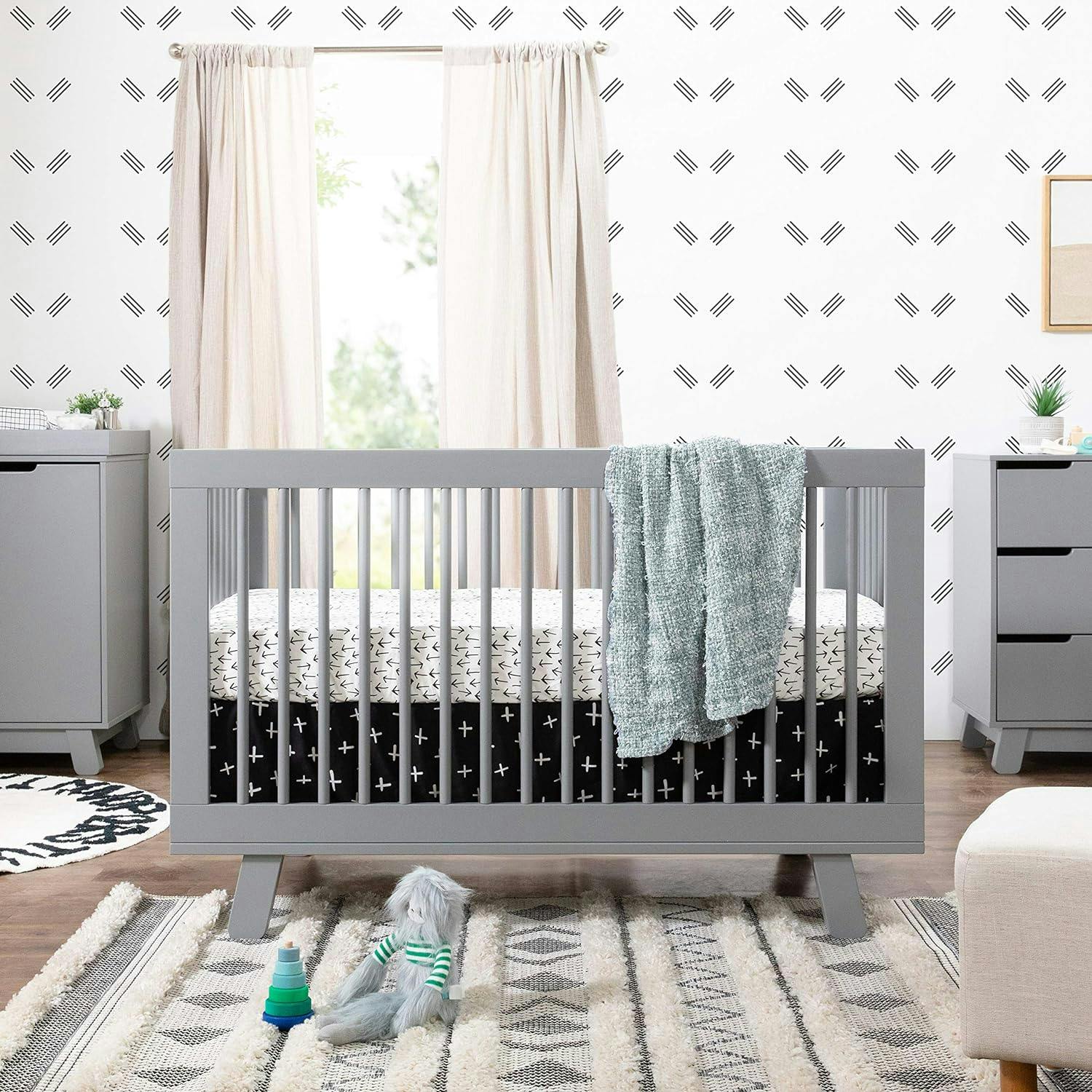 Hudson Grey Pine Wood 3-in-1 Convertible Crib with Toddler Kit