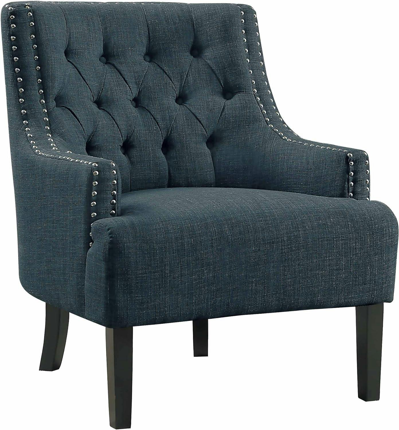 Indigo Transitional Accent Chair with Nailhead Trim and Tufted Back