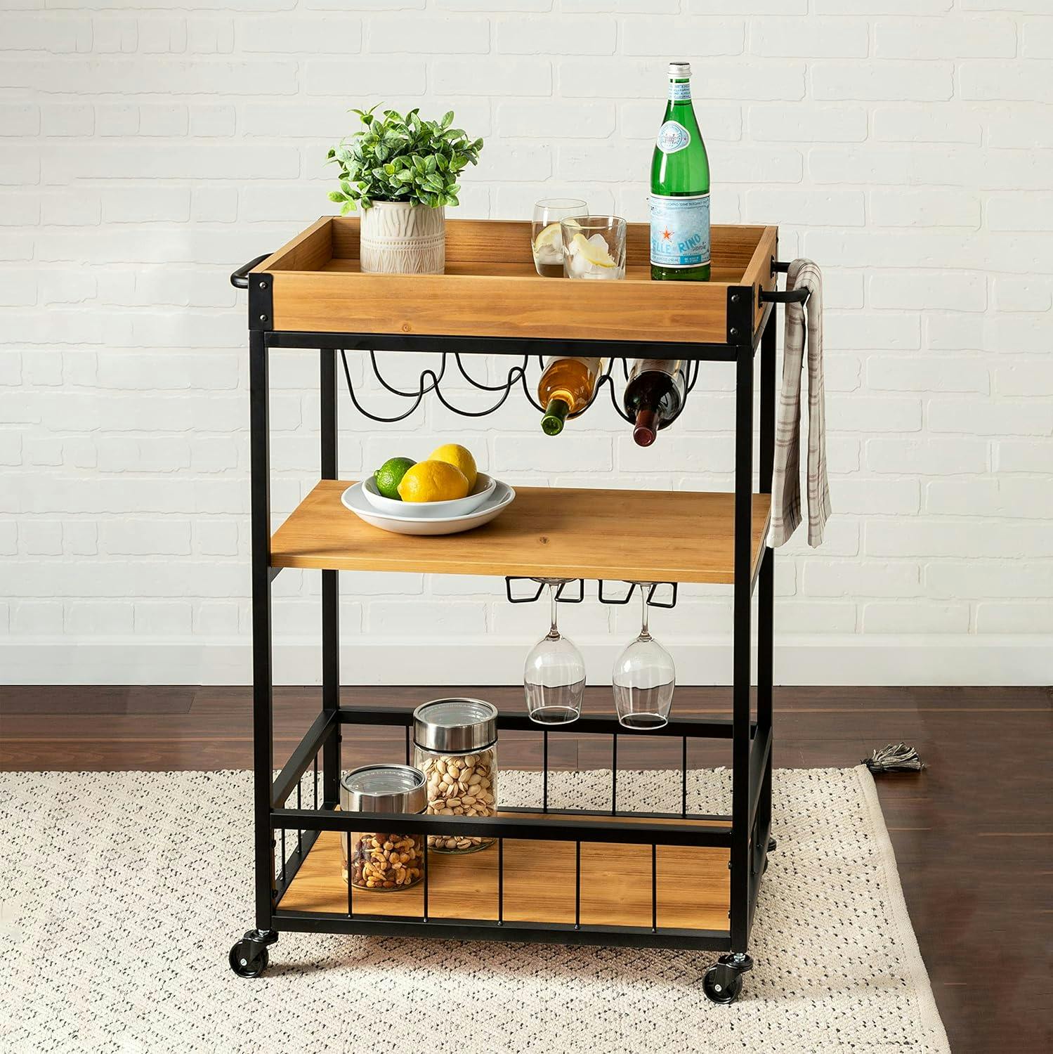 Frederic Industrial Rolling Bar Cart with Removable Tray
