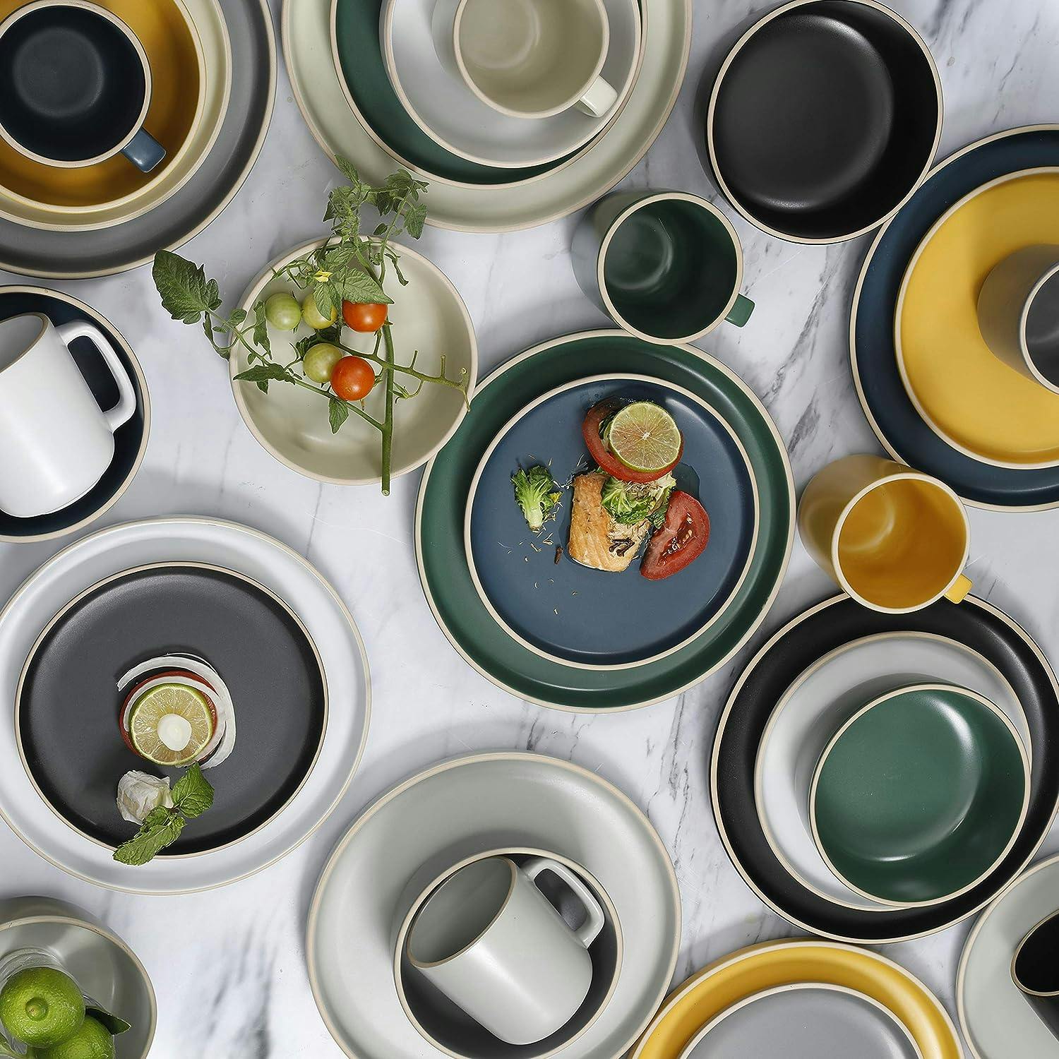 Zuma Matte Black 16-Piece Modern Ceramic Dinnerware Set, Service for 4