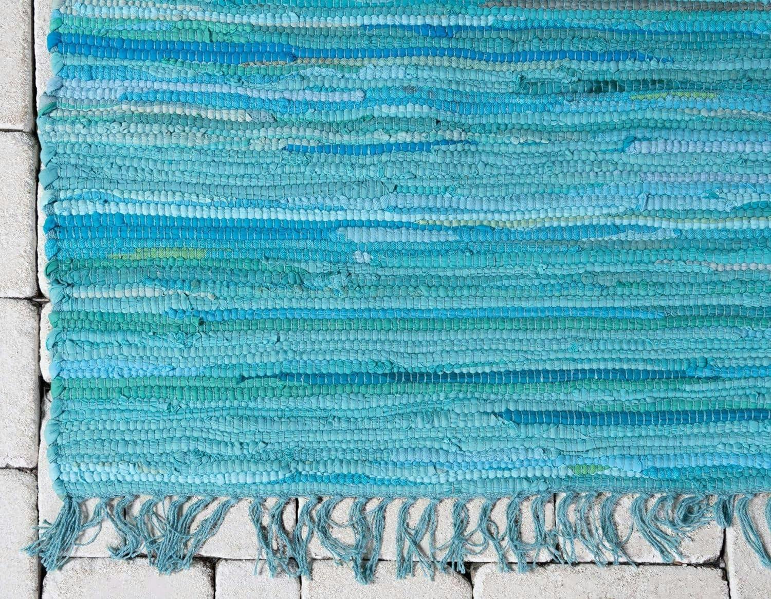 Handmade Light Blue Stripe Cotton Area Rug 2'2" x 3'