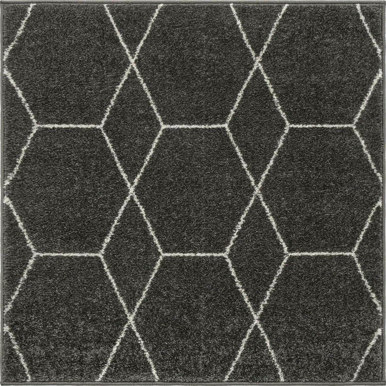 Trellis Frieze Dark Gray 3' Square Synthetic Area Rug
