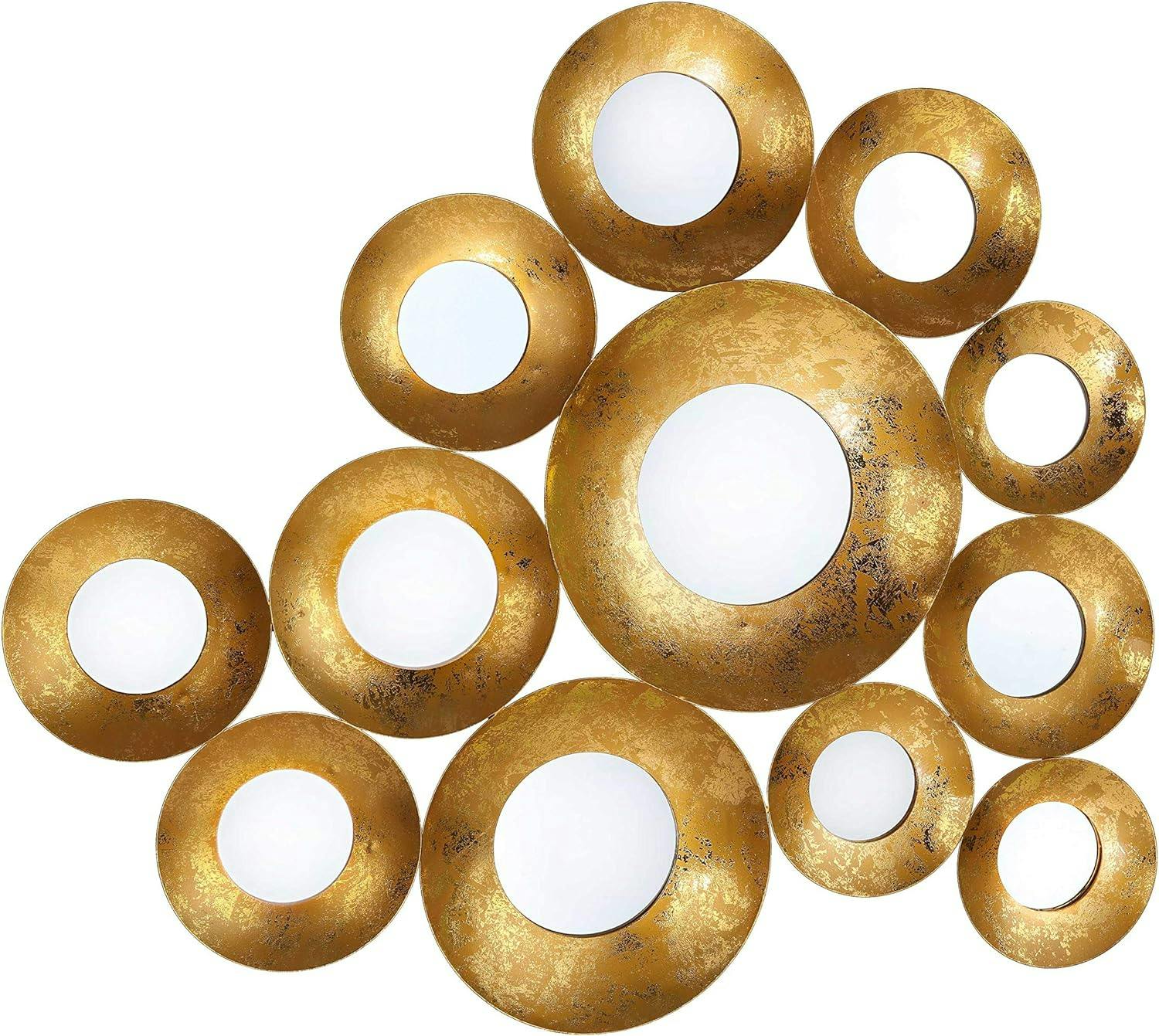 Contemporary Vivid Gold Clustered Round Wall Mirror, 29"