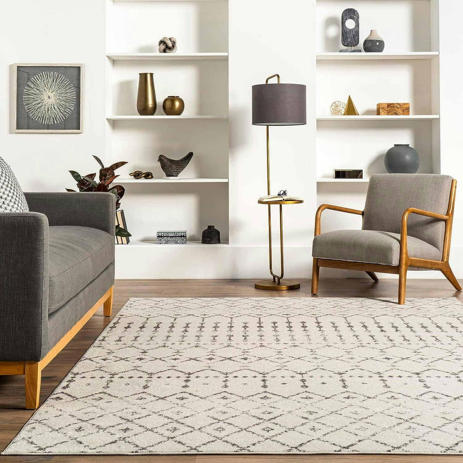 Modern Geometric Gray Synthetic 4'x6' Easy-Care Area Rug