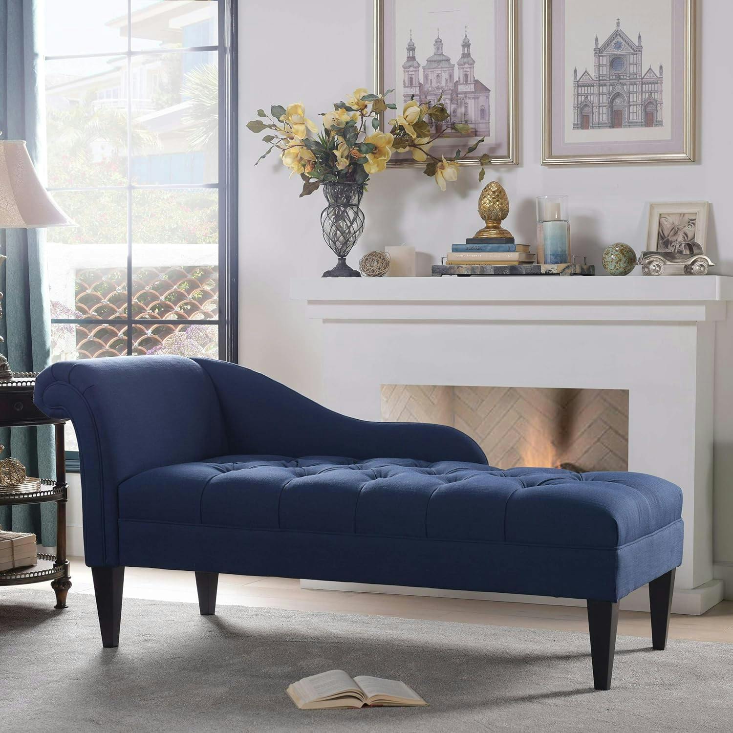 Harrison Midnight Blue Handcrafted Wood Chaise Lounge