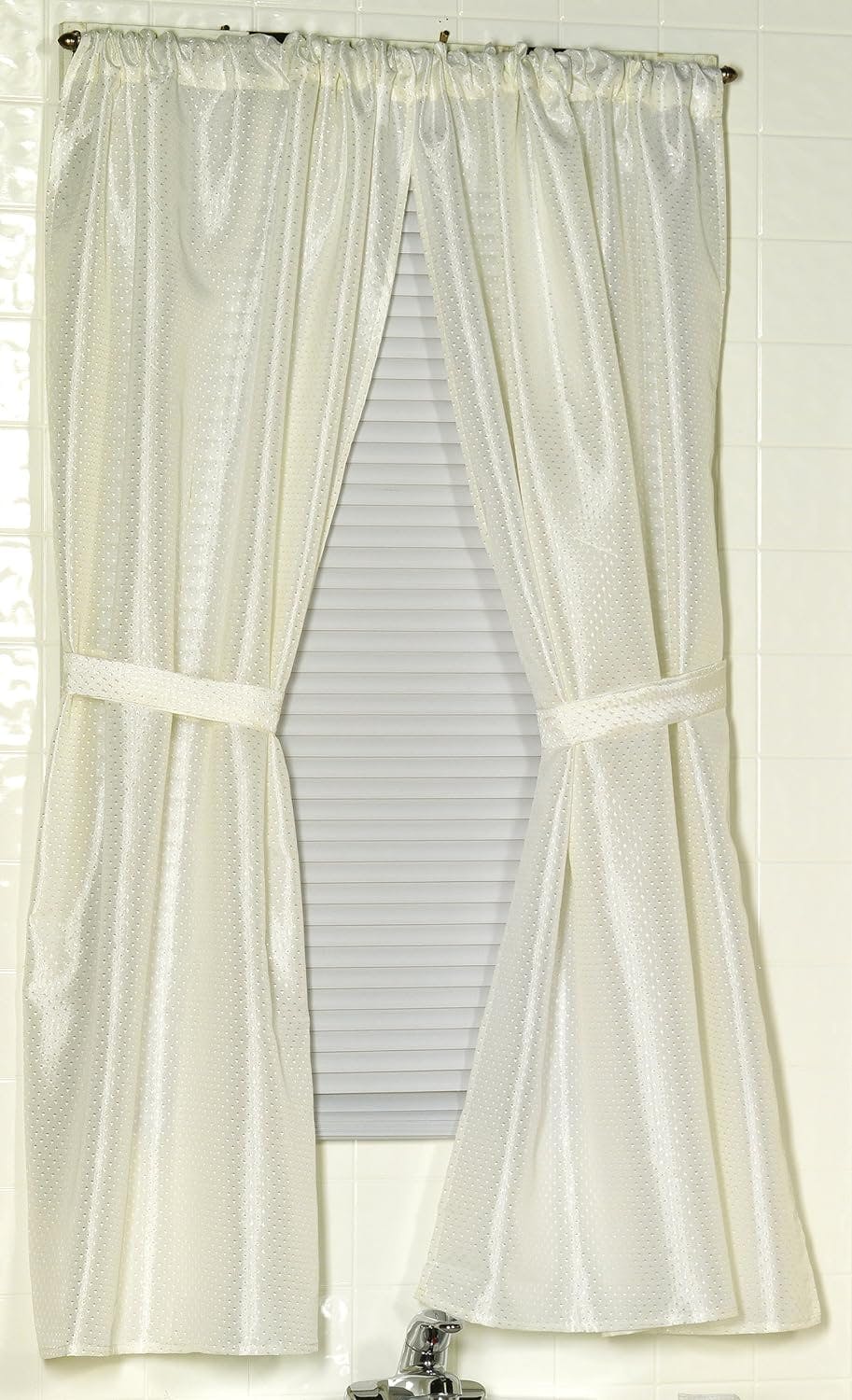 Elegant Ivory Diamond-Piqued Polyester Window Curtain 54"L x 34"W