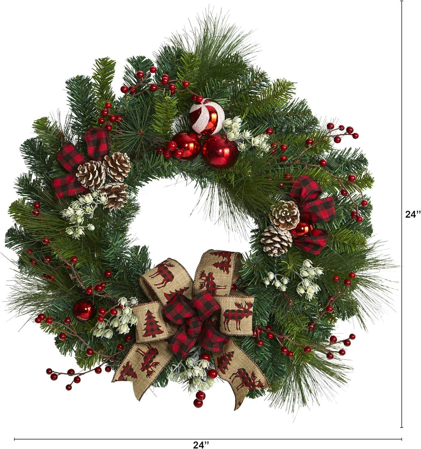 Winterberry Pine 18" Artificial Christmas Wreath with Red and White Accents
