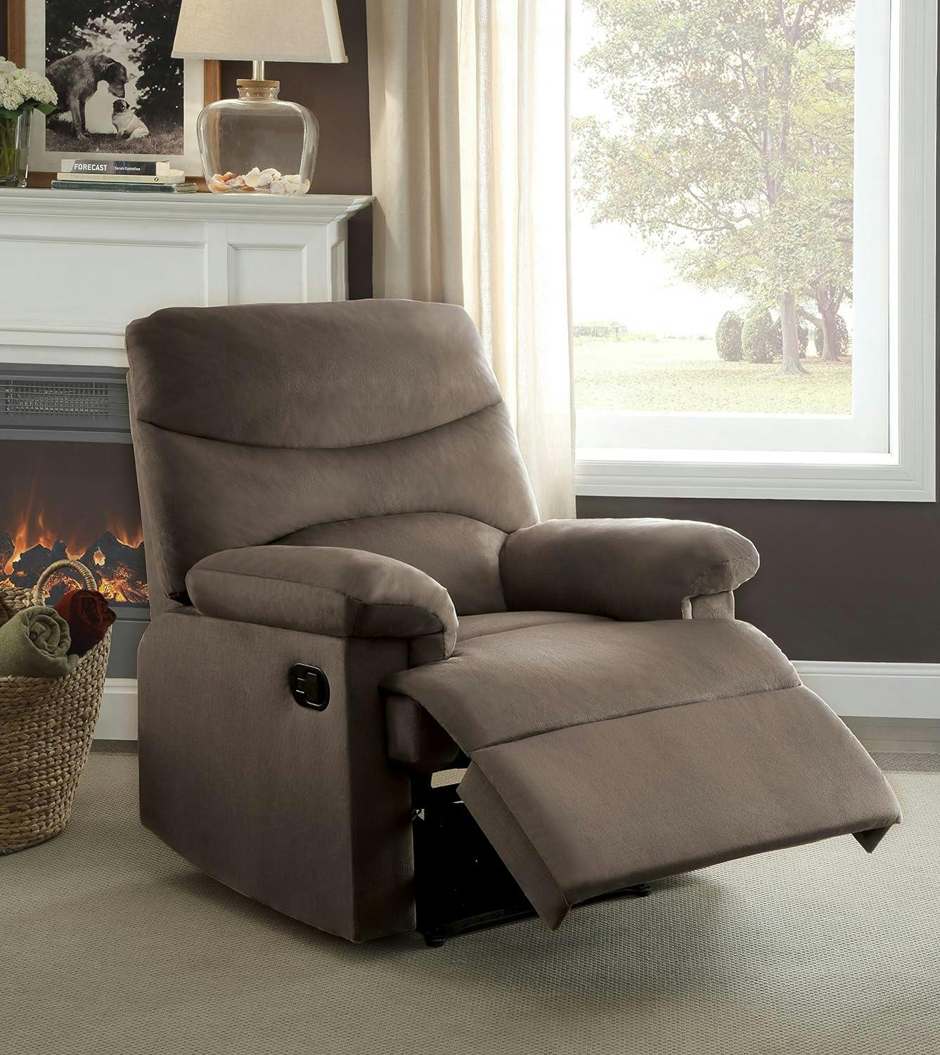 Arcadia Light Brown Microfiber Massage Recliner with Wood Frame
