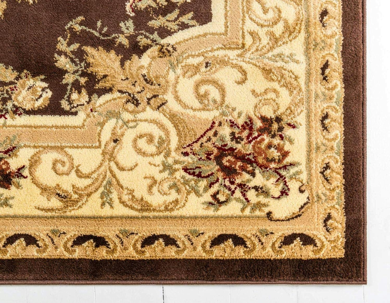 Elegant Floral Motif Versailles 6' x 9' Brown Synthetic Area Rug
