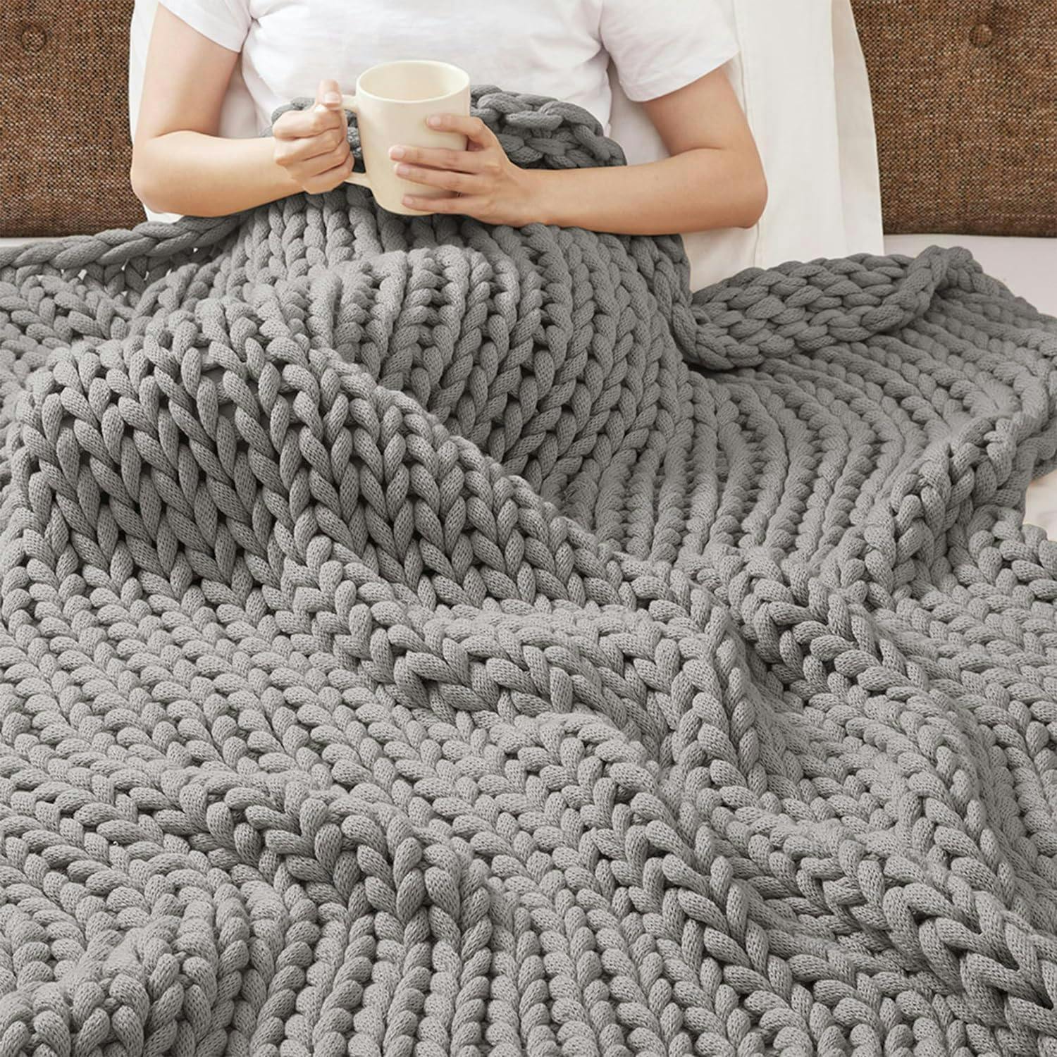 Blush Chunky Cable Hand-Knit 50"x60" Throw Blanket
