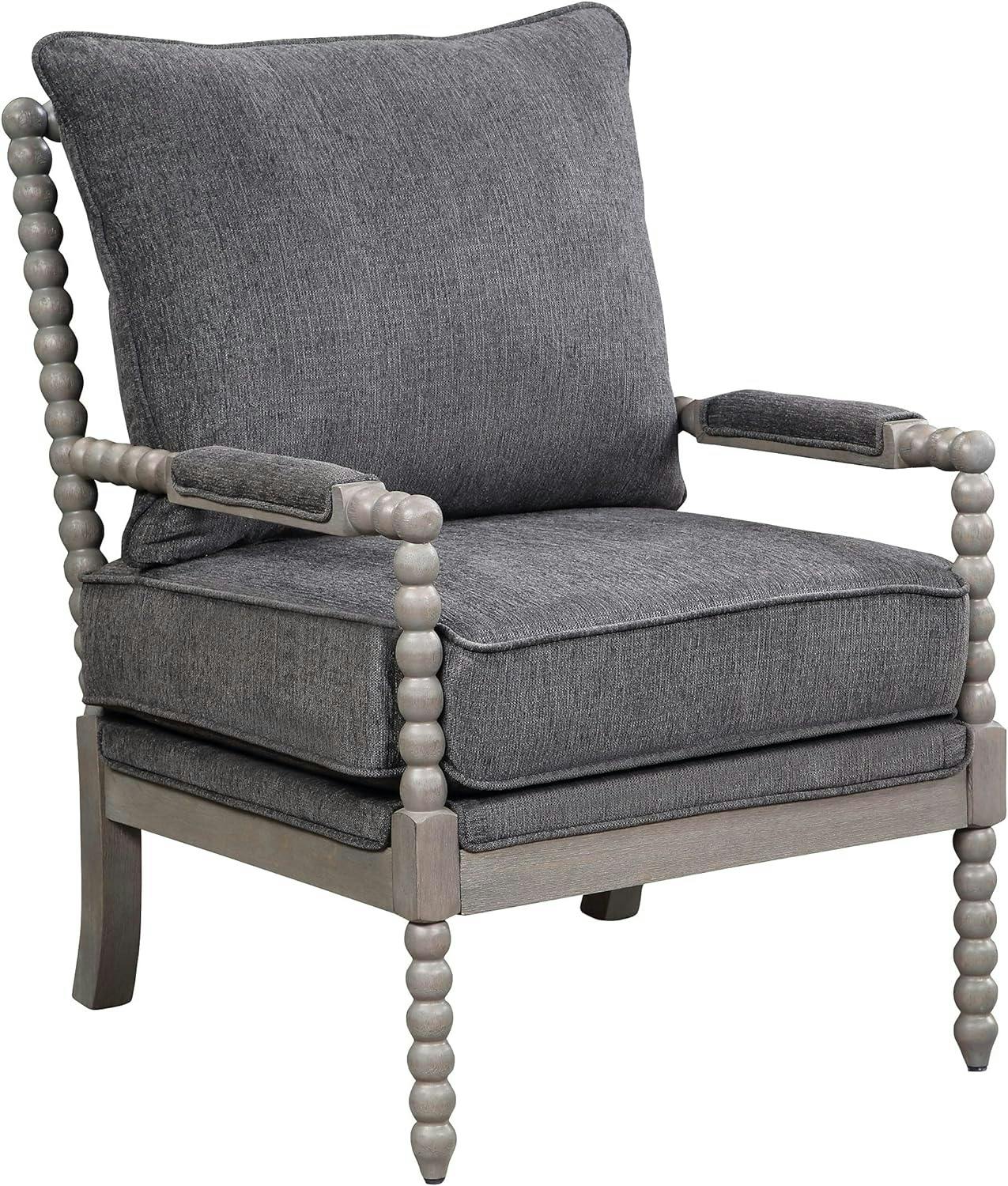 Abbott Spindle Charcoal Fabric Accent Chair with Brushed Grey Base