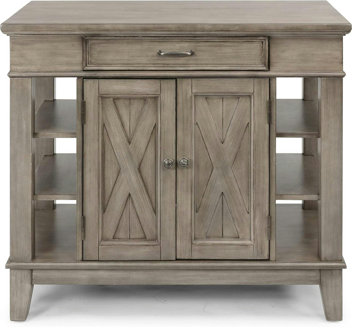 Rustic Multi-Gray Solid Wood Kitchen Island with Storage