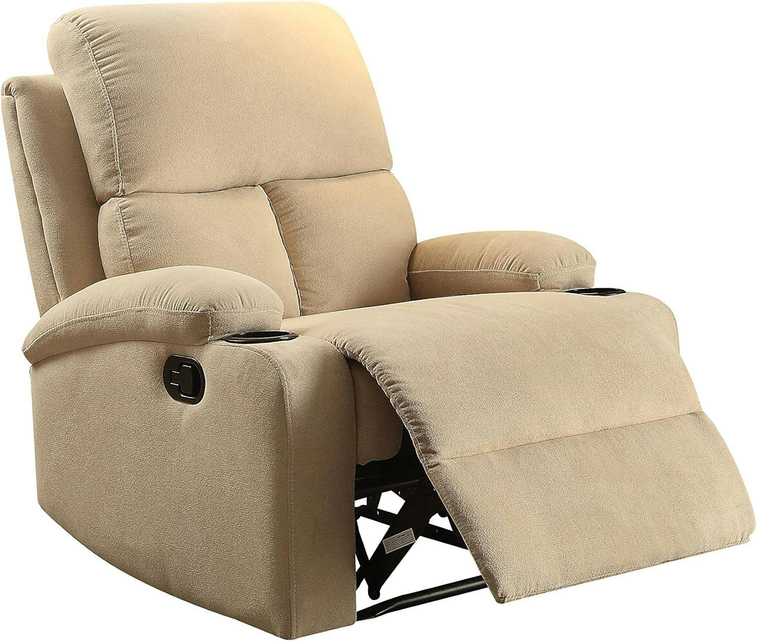 Beige Velvet Wood Comfort Recliner with Smooth Upholstery
