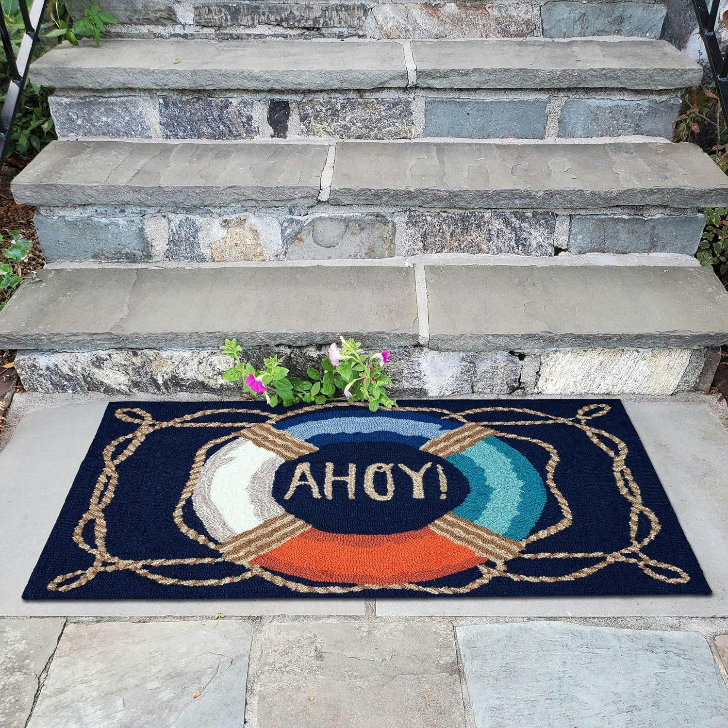 Nautical Anchor Navy and Cream Outdoor Accent Rug 24"x36"