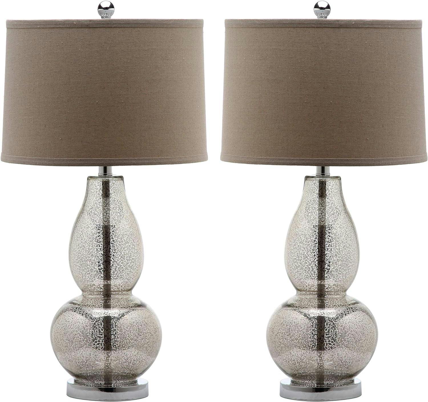 Antique Silver Wheat Double Gourd Table Lamp Set, 28.5"