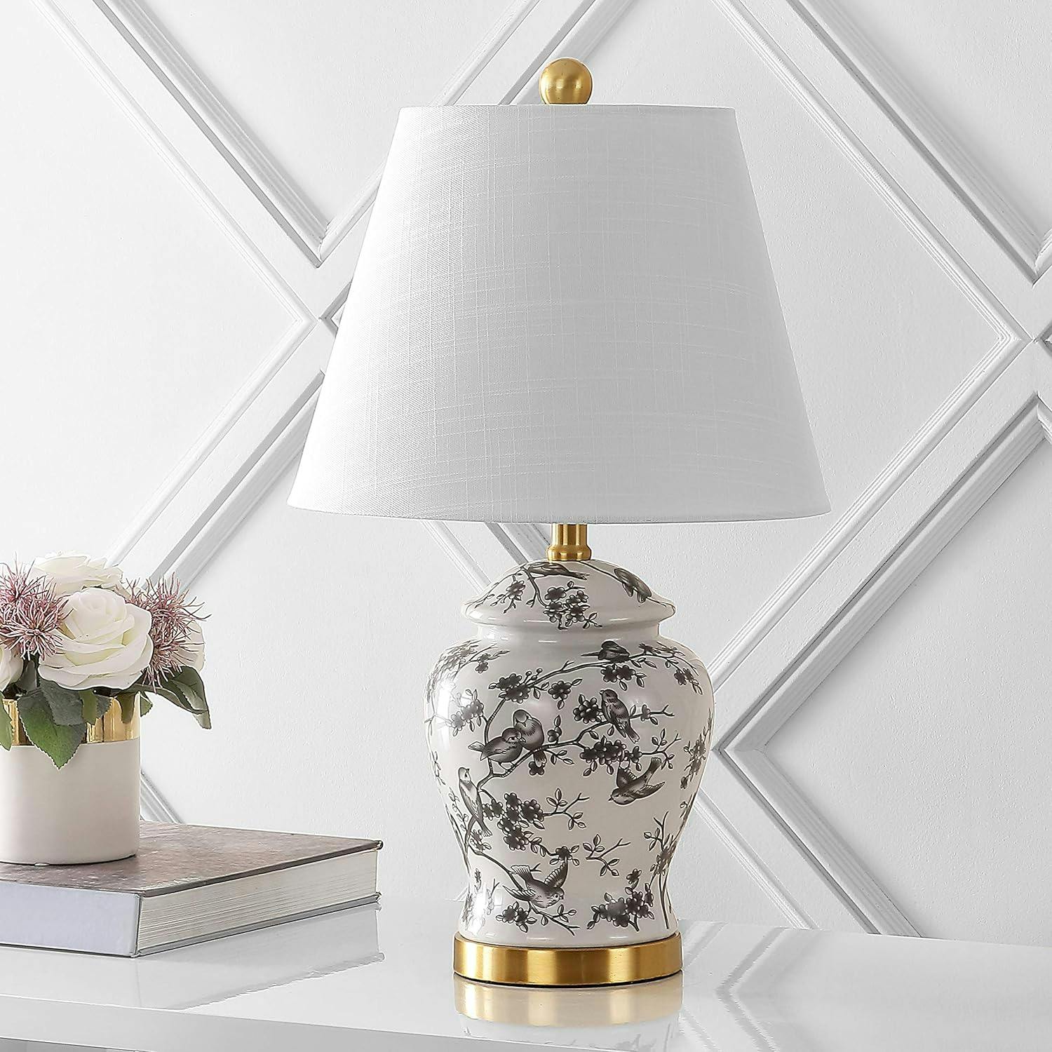 Penelope 22" Classic Chinoiserie LED Table Lamp in Gray and White