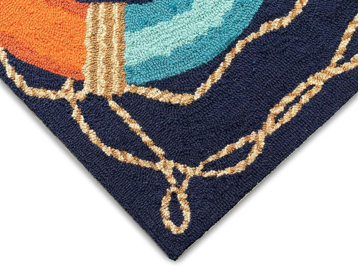 Nautical Anchor Navy and Cream Outdoor Accent Rug 24"x36"