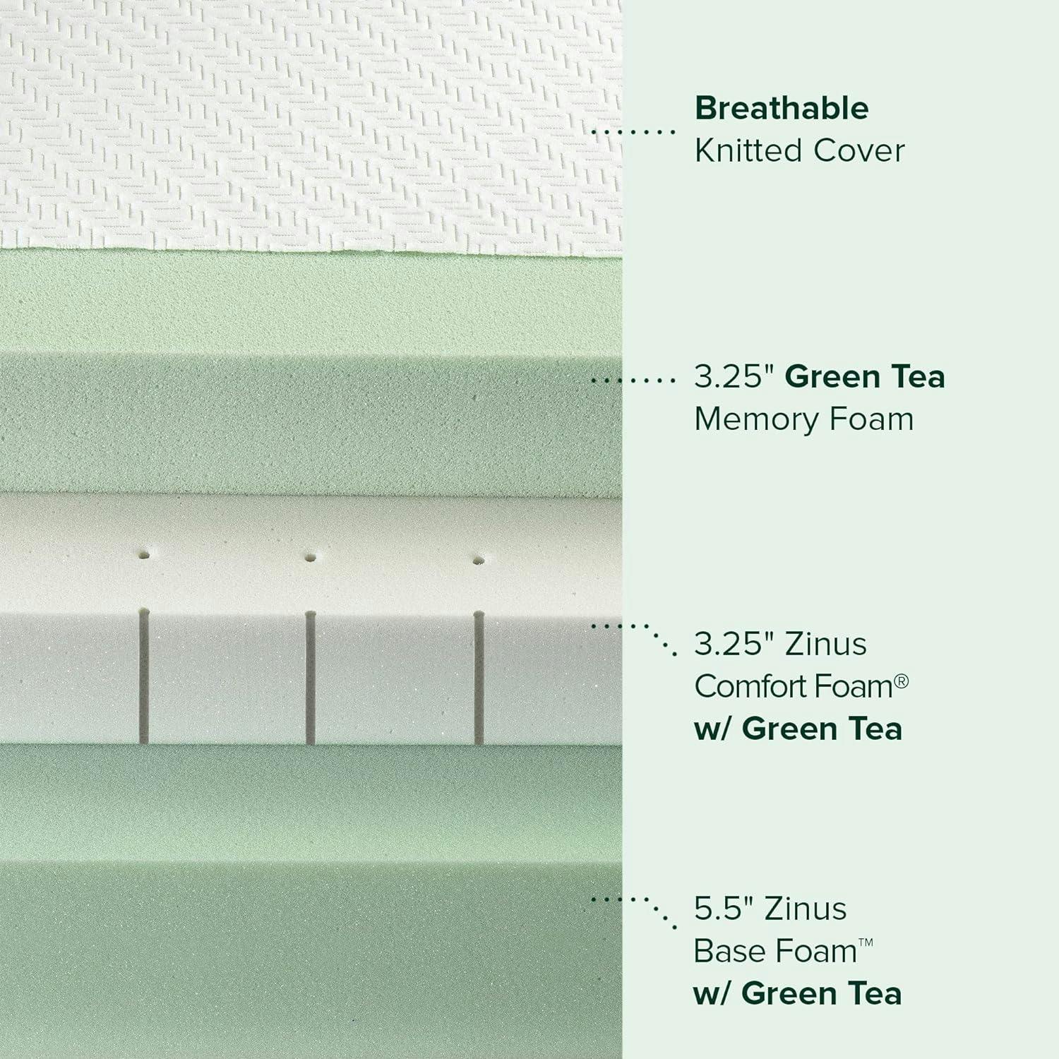Green Tea Luxe 12" Queen Memory Foam Mattress with 7-Zone Ventilation