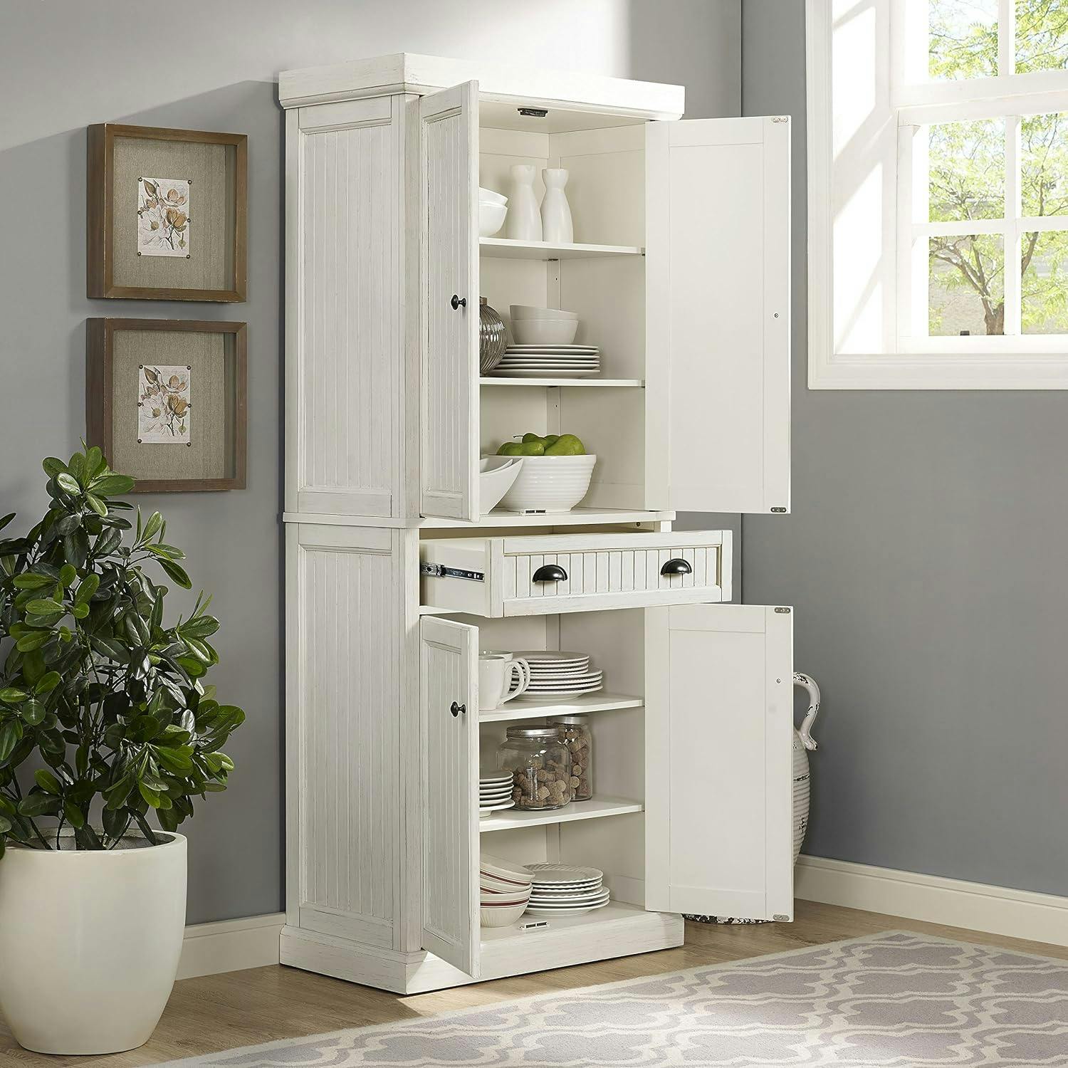 Seaside 72" Distressed White Kitchen Pantry Cabinet