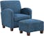 Navy Herringbone Faux Leather Accent Chair with Ottoman