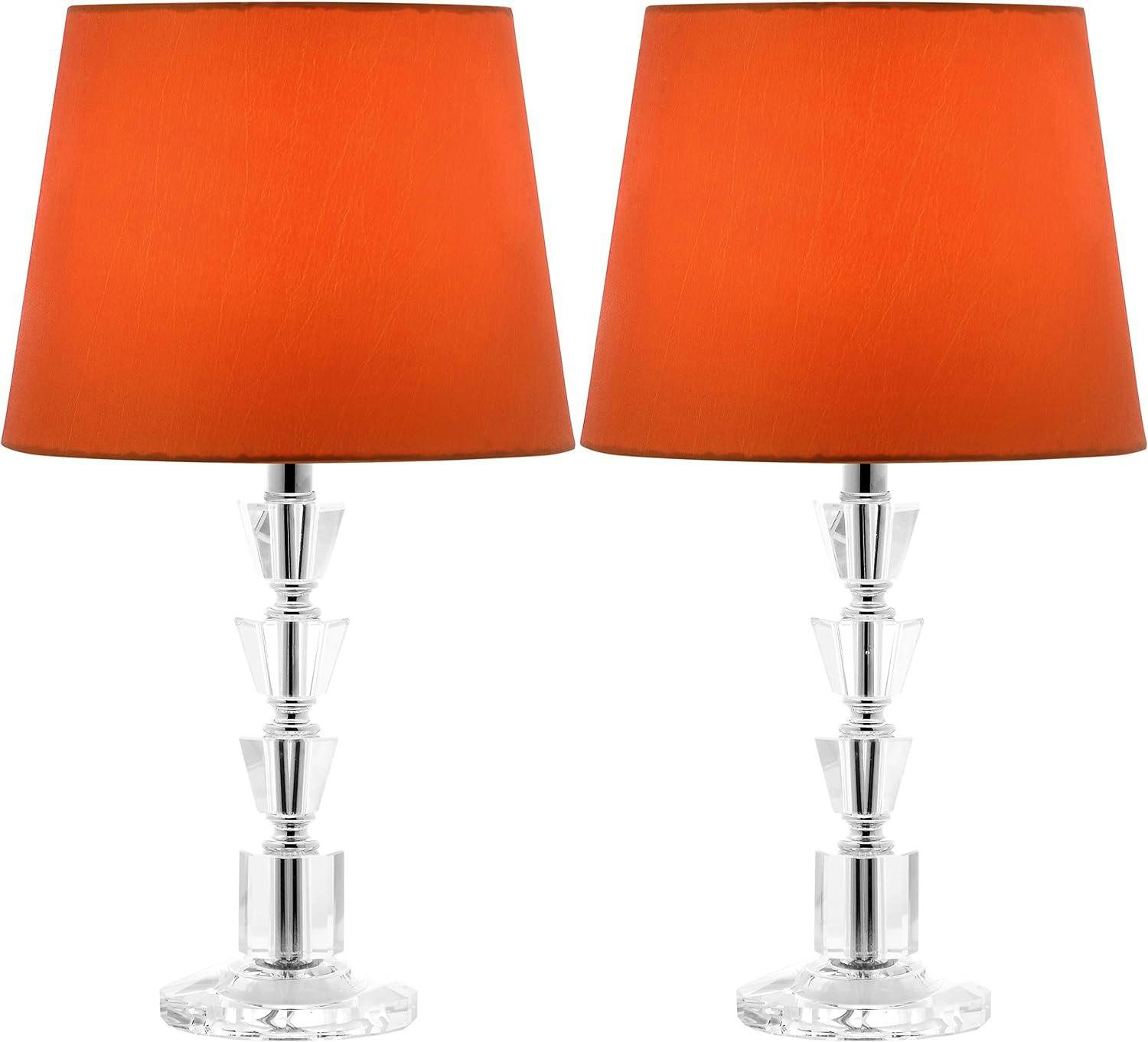 Harlow 16" Luxe Crystal Tiered Table Lamp Set, Transparent with Orange Shade