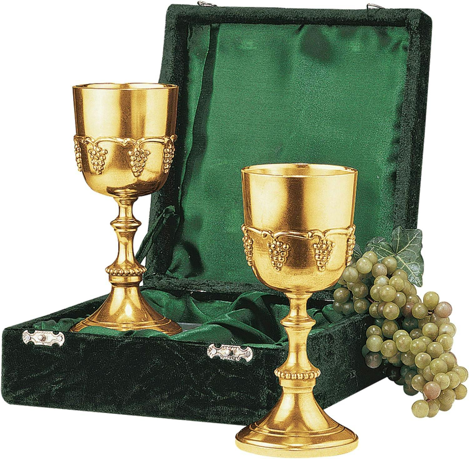 Old World Grace Solid Brass Grape Harvest Goblets - Set of Two
